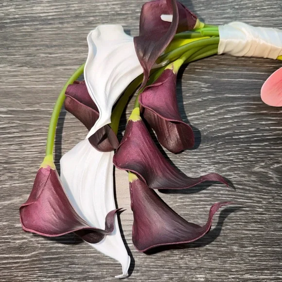 Curved Bridal Bouquet Pink Orchid and Purple Calla Lilies - Picture 5 of 10